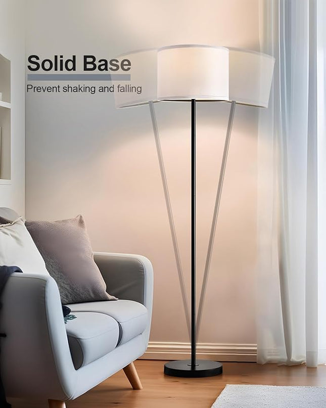 Oneach 61" Farmhouse Industrial Floor Lamp for Living Room Standing Floor Lamp Rustic Floor Lamps for Living Room Bedroom Tall Lamps with Rotary Switch for Bedroom with White Linen Lamp Shade - LeafyLoom