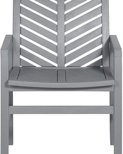 Walker Edison 2 Piece Outdoor Patio Chevron Wood Chair Set All Weather Backyard Conversation Garden Poolside Balcony, Set of 2, Grey - LeafyLoom