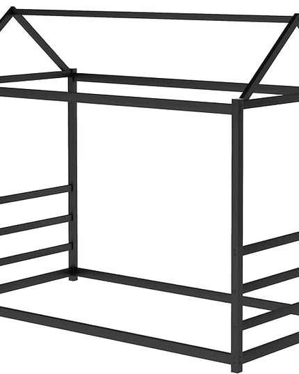 Bellemave Twin Size Montessori Floor Bed for Kids,Floor Bed with Roof, House Bed for Boys Girls,Metal House Shape Platform Bed Twin,Black - LeafyLoom
