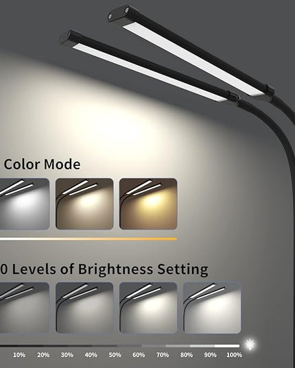 iZELL Desk Lamp, [2 LED Tube] Desk Lamps for Home Office with Clamp, Flexible Gooseneck LED Book Light, Easy Clip on Reading Lights for Bedrooms Beside Table Headboard College Dorm Bed Room - Black - LeafyLoom
