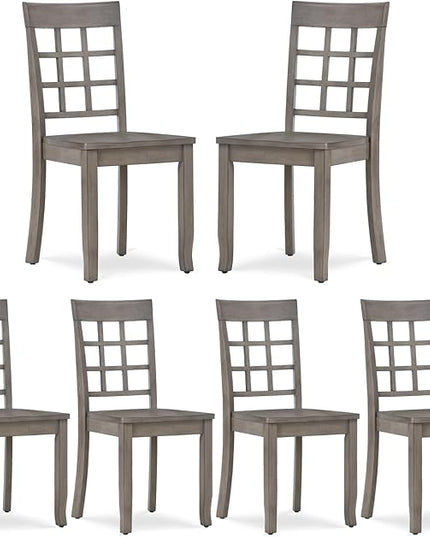COLAMY Wooden Dining Chairs Set of 6, Nine-Square High Back Kitchen Side Chair, Farmhouse Dining Chairs for Kitchen and Dining Room, Light Grey - LeafyLoom