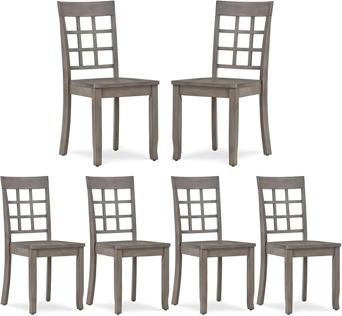 COLAMY Wooden Dining Chairs Set of 6, Nine-Square High Back Kitchen Side Chair, Farmhouse Dining Chairs for Kitchen and Dining Room, Light Grey - LeafyLoom