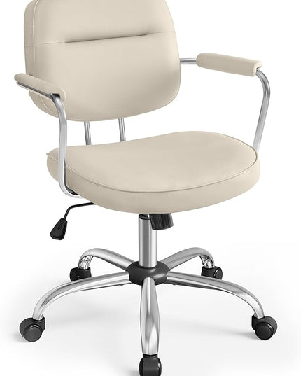 VASAGLE Office Chair, Desk Chair, Vanity Chair with Back, Individual Armrest Structure, Synthetic Leather, Adjustable Height, for Home Office, Cappuccino Beige UOBG033W03 - LeafyLoom