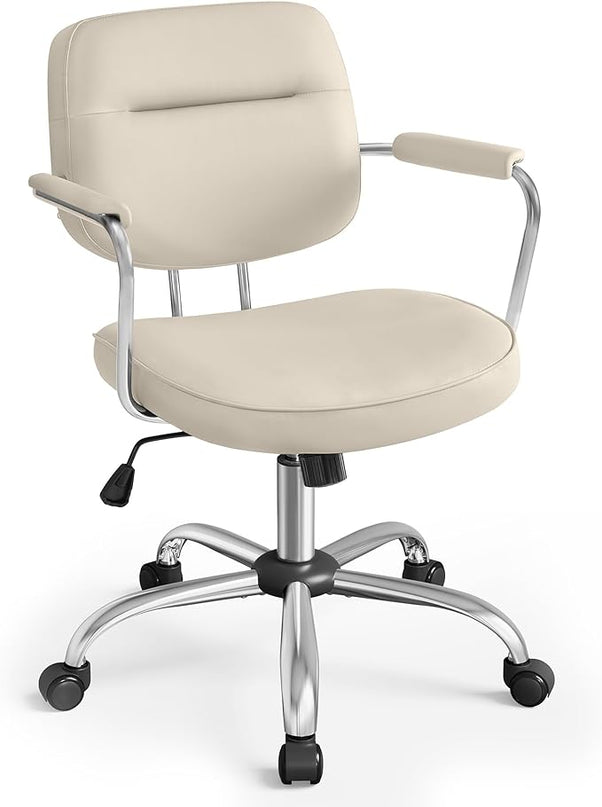 VASAGLE Office Chair, Desk Chair, Vanity Chair with Back, Individual Armrest Structure, Synthetic Leather, Adjustable Height, for Home Office, Cappuccino Beige UOBG033W03 - LeafyLoom