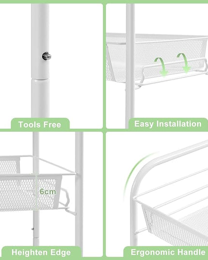 TOOLF 3-Tier Metal Rolling Cart, Mesh Wire Easy Assemble Utility Cart, Storage Trolley on Wheels with 3 Hooks, MetalStorage Shelving Units for Kitchen Bathroom Laundry Room - LeafyLoom