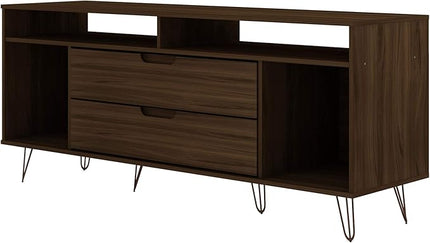 Manhattan Comfort Rockefeller Modern 2 Drawers Living Room Television Stand with Metal Legs, 62.99", Brown - LeafyLoom