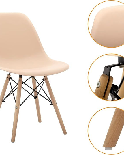 CangLong Modern Mid-Century Side Chair Dining Chair with Natural Wood Legs for Kitchen, Living, Dining Room, Set of 1, Beige - LeafyLoom