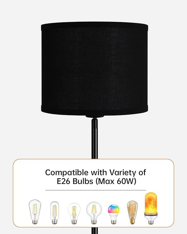 BoostArea Boho Floor Lamp, Black Metal, 58-Inch Tall, LED Bulb Included, Easy Assembly, Energy-Saving, 3 Dimming Levels, Premium Black Lampshade, Foot Switch, Compatible with Smart Devices - LeafyLoom