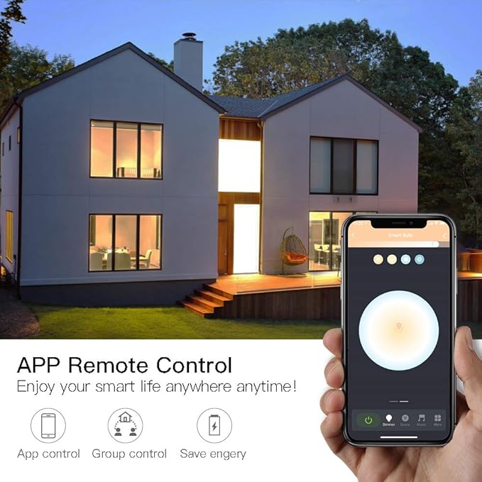 TREATLIFE Smart Light Bulbs, WiFi LED Light Bulb, Dimmable Smart Bulb Works with Alexa, Google Home, SmartThings, Warm White& Cool White(2700K-6500K), 2.4Ghz, 800LM, E26, A19, 9W, No Hub Required TREATLIFE