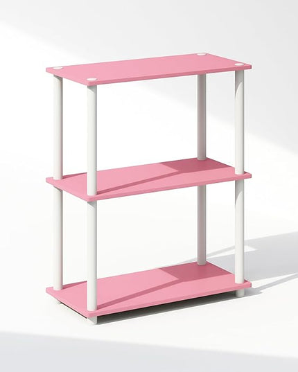 Furinno Turn-N-Tube 3-Tier Multipurpose Compact Display Rack, Shelving Unit, Bookcase, Pink/White - LeafyLoom