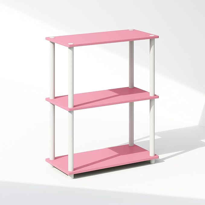 Furinno Turn-N-Tube 3-Tier Multipurpose Compact Display Rack, Shelving Unit, Bookcase, Pink/White - LeafyLoom
