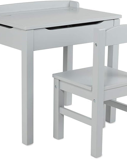 Melissa & Doug Wooden Lift-Top Desk & Chair - Gray , Grey - Toddler And Kids , For Ages 3+ With Self-Containted Storage And Chair Set - LeafyLoom
