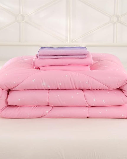 Wowelife Pink Bedding Set Twin Comforter Set for Girls 5 Pieces Glitter Galaxy Comforter Set Purple Rainbow Twin Bedding Set with Sheets Comfortable and Breathable for Kids - LeafyLoom