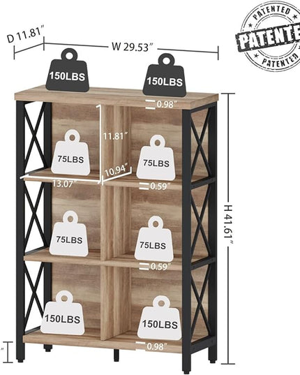 FATORRI Rustic 6 Cube Storage Organizer Shelf, Wood and Metal Cubby Bookcase, Industrial 4 Tier Cube Bookshelf (Rustic Oak) - LeafyLoom