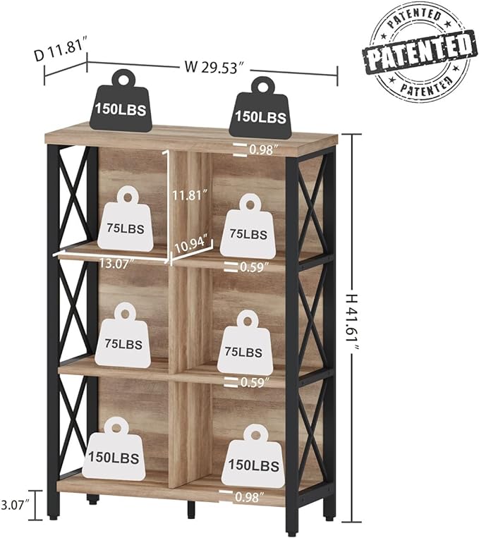 FATORRI Rustic 6 Cube Storage Organizer Shelf, Wood and Metal Cubby Bookcase, Industrial 4 Tier Cube Bookshelf (Rustic Oak) - LeafyLoom