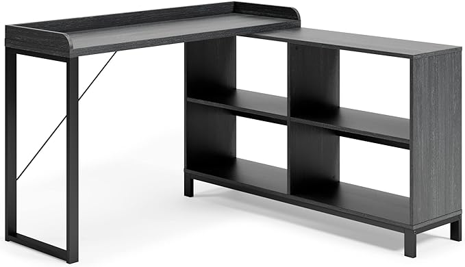 Signature Design by Ashley Yarlow Industrial Home Office L-Shaped Desk with Cube Storage, Black - LeafyLoom