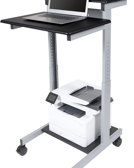 Stand Up Desk Store Rolling Adjustable Height Two Tier Standing Desk Computer Workstation (Silver Frame/Black Top, 24" Wide) - LeafyLoom