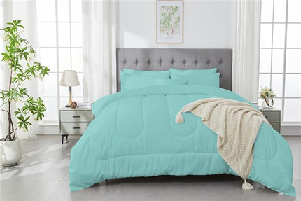 3 Piece Solid Color All Season Bedding Comforter Set Microfiber Soft Lightweight Bedding Set for Kids Teens Adults Room Decor with 1 Comforter and 2 Pillowcases King - LeafyLoom