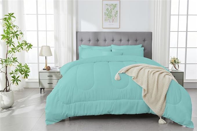 3 Piece Solid Color All Season Bedding Comforter Set Microfiber Soft Lightweight Bedding Set for Kids Teens Adults Room Decor with 1 Comforter and 2 Pillowcases King - LeafyLoom