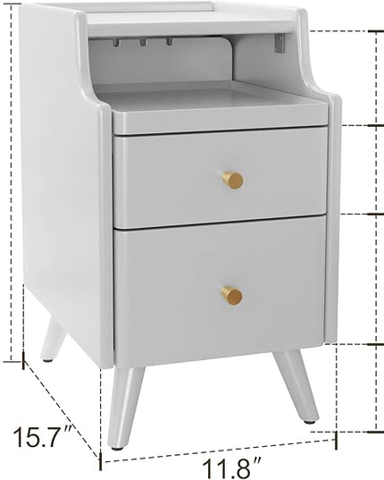 Solid Wood Nightstand, Nightstand with Drawers, Walnut Bedside Table for Bedroom - LeafyLoom