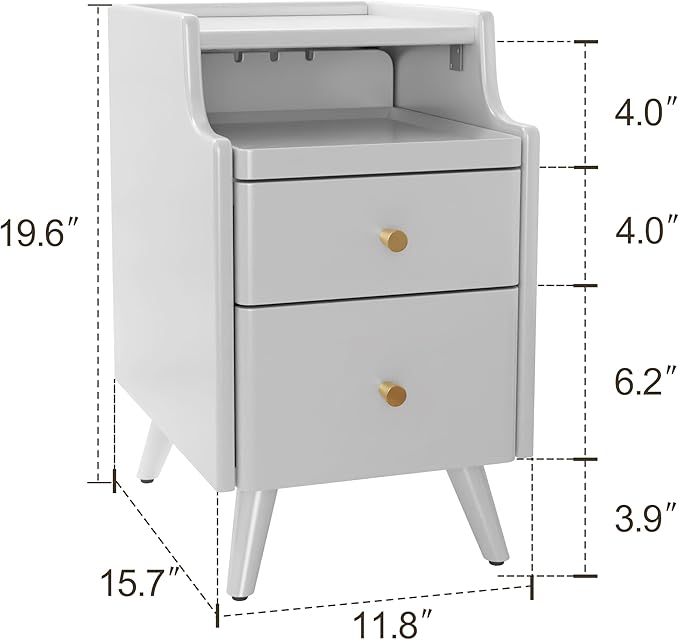 Solid Wood Nightstand, Nightstand with Drawers, Walnut Bedside Table for Bedroom - LeafyLoom