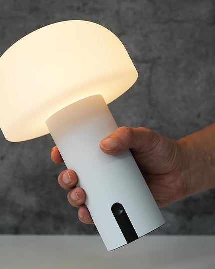 Outdoor Mushroom Table Lamp Rechargeable, Cordless Lamps for Patio Waterproof, Portable Battery Operated Lamp with USB Charging, Touch Dimming Night Light for Home/Porch/Restaurant (White) - LeafyLoom