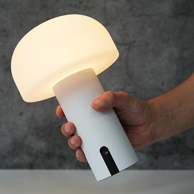Outdoor Mushroom Table Lamp Rechargeable, Cordless Lamps for Patio Waterproof, Portable Battery Operated Lamp with USB Charging, Touch Dimming Night Light for Home/Porch/Restaurant (White) - LeafyLoom