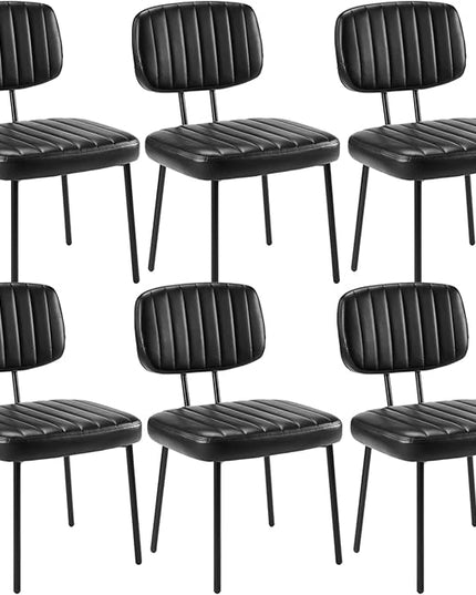 Sweetcrispy Dining Chairs Set of 6, Upholstered Mid Century Modern Kitchen Dining Room Accent Chairs with Faux Leather Cushion Seat & Metal Legs for Kitchen, Living Room - Black - LeafyLoom