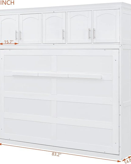 Merax, White Modern Farmhouse Solid Murphy Chest with Top, Tall Wall Platform Bed Space Saving/Wood Slat Support, Full W/Cabinets - LeafyLoom