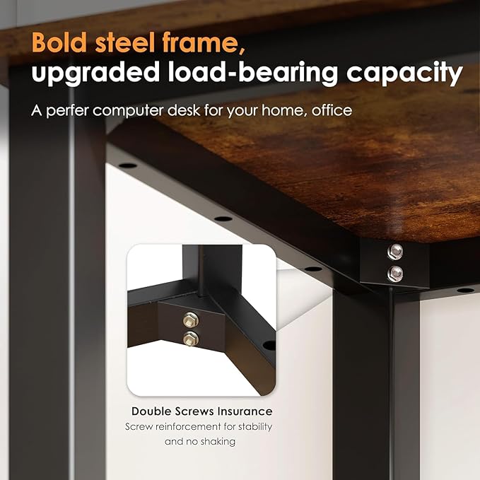 sogesfurniture 55.1 inches Office Desk Computer Desk Gaming Desk Computer Table Sturdy Writing Workstation for Home Office, Brown - LeafyLoom