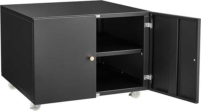 17.70" Metal Office Copier 2 Door and 360 ° Universal Wheel,Mobile Lateral Filing Cabinets w/Aluminum Alloy Handle,Rolling Printer Stand for Legal/Letter/A4,Black - LeafyLoom