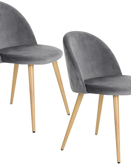 FurnitureR Upholstered Velvet Dining Chair Mid Back Armless with Wood Legs for Home Kitchen Bedroom Living Room, Set of 2, Grey - LeafyLoom
