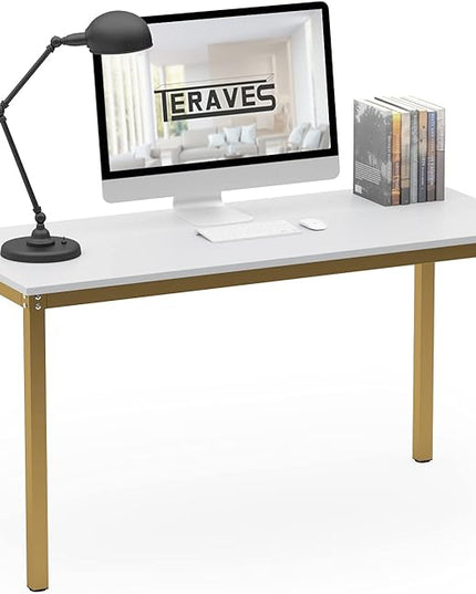 Teraves Computer desk/Dining Table Office Desk Sturdy Writing Workstation for Home Office (39.37“, White) - LeafyLoom