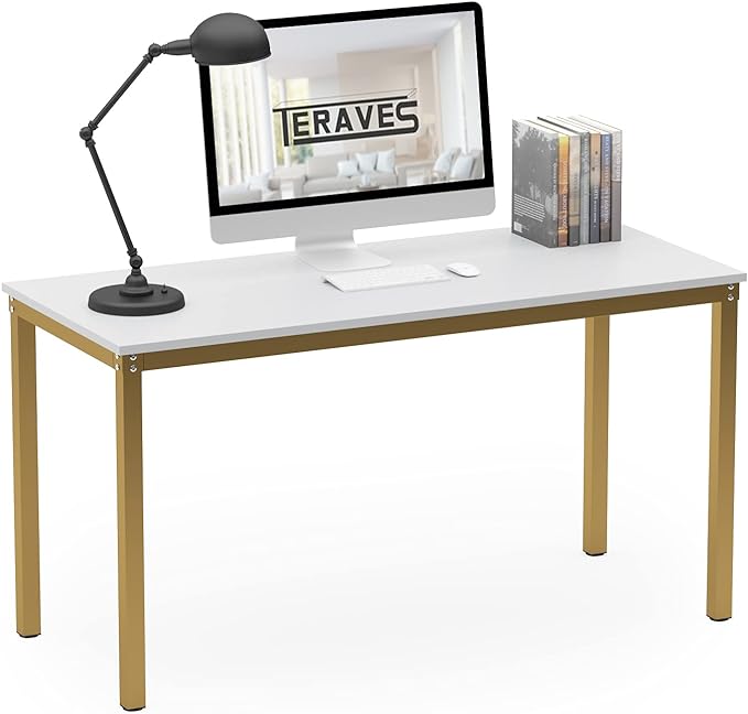 Teraves Computer desk/Dining Table Office Desk Sturdy Writing Workstation for Home Office (39.37“, White) - LeafyLoom