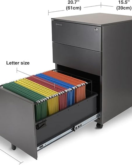 Aurora Modern SOHO Design 3-Drawer Metal Mobile File Cabinet with Lock Key Sliding Drawer, Fully Assembled, Metallic Charcoal - LeafyLoom