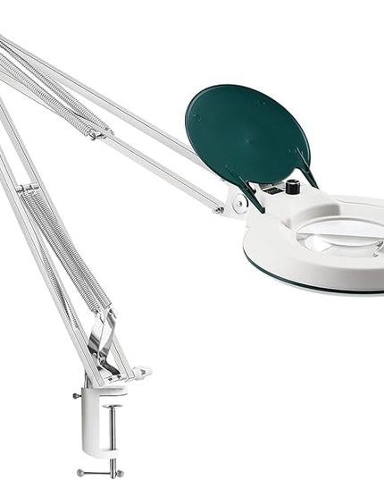 Magnifying Lamp with Clamp,Dimmable 10X Magnifier lamp, 5 Inches Magnifier Glass, Adjustable Stainless Steel Lamp Arm for Reading,Craft,Knitting (Green Cover) - LeafyLoom