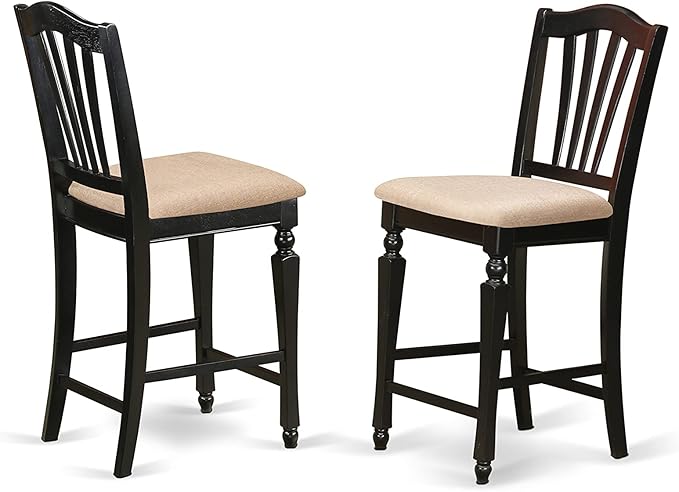 East West Furniture PBCH3-BLK-C Pub 3 Piece Kitchen Counter Height Set Contains a Square Dining Room Table and 2 Linen Fabric Upholstered Chairs, 36x36 Inch, Black & Cherry - LeafyLoom