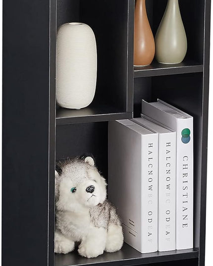 VECELO 3-Tier Small Bookcase, 4 Cube Bookshelf with Height Difference Shelves for Most Books, Modern Floor Standing Unit, Each Shelf Hold Up to 66 LBS for Living Room Bedroom, Vintage Black - LeafyLoom