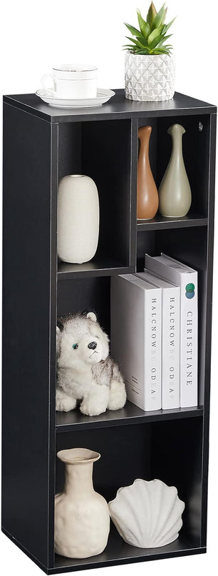 VECELO 3-Tier Small Bookcase, 4 Cube Bookshelf with Height Difference Shelves for Most Books, Modern Floor Standing Unit, Each Shelf Hold Up to 66 LBS for Living Room Bedroom, Vintage Black - LeafyLoom