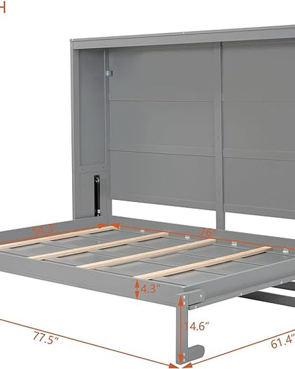 Merax ModernMurphy Cabinet Bed, Solid Wood Wall Platform Bed/No Box Spring Needed/Easy Assemble/Full,Gray - LeafyLoom