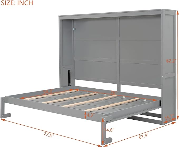 Merax ModernMurphy Cabinet Bed, Solid Wood Wall Platform Bed/No Box Spring Needed/Easy Assemble/Full,Gray - LeafyLoom