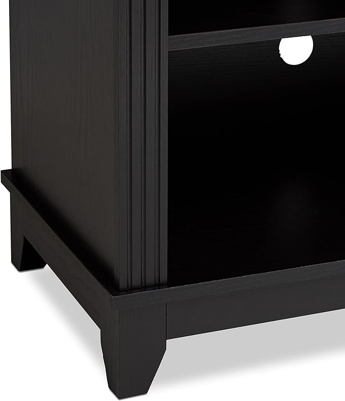 ROCKPOINT 58inch TV Stand Media Console for TV’s up to 65 Inches, Home Living Room Storage Console, Entertainment Center with 4 Open Storage Shelves, Modern TV Console Table (Black) - LeafyLoom