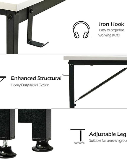 Lufeiya Small Computer Desk White Writing Table for Home Office Small Spaces 31 Inch Modern Student Study Laptop PC Writing Desks with Storage Bag Headphone Hook, White Black - LeafyLoom