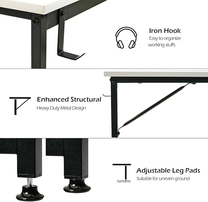 Lufeiya Small Computer Desk White Writing Table for Home Office Small Spaces 31 Inch Modern Student Study Laptop PC Writing Desks with Storage Bag Headphone Hook, White Black - LeafyLoom