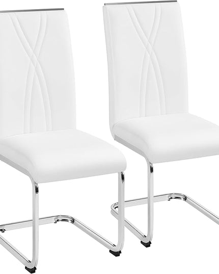 Yaheetech Dining Chairs Set of 2 Modern Dining Room Chairs Kitchen Chairs with Faux Leather Seat, Metal Legs and High Back for Dining Room, Kitchen, White - LeafyLoom
