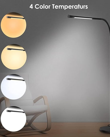 LED Modern Floor Lamps, Flexible Gooseneck Standing Reading Light W/Stable Base, 4 Color & 5 Brightness Dimmer, Touch & Remote Control, for Living Room, Chair, Couch, Office Task (Black) - LeafyLoom