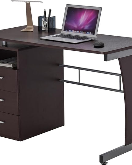Techni Mobili Drawers Computer Desk, 48" W x 23" D x 30" H, Chocolate - LeafyLoom