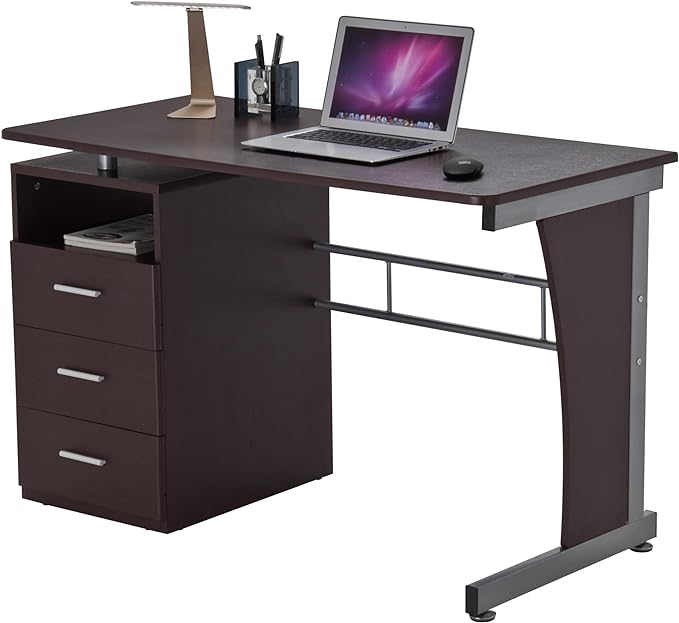 Techni Mobili Drawers Computer Desk, 48" W x 23" D x 30" H, Chocolate - LeafyLoom
