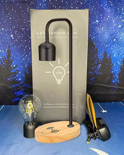 Magnetic Levitating Light Bulb Levitation Real Wood Black Floating Desk Lamp LED Night Lights with Luxury Wireless Charging Pad (Apple/Android) for Christmas Gift - LeafyLoom
