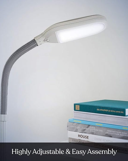 Brightech Litespan - Bright LED Floor Reading Lamp for Over Chair Crafts and Reading, Estheticians' Light for Lash Extensions, Adjustable Standing Lamp for Living Room, Bedroom, Office - White - LeafyLoom
